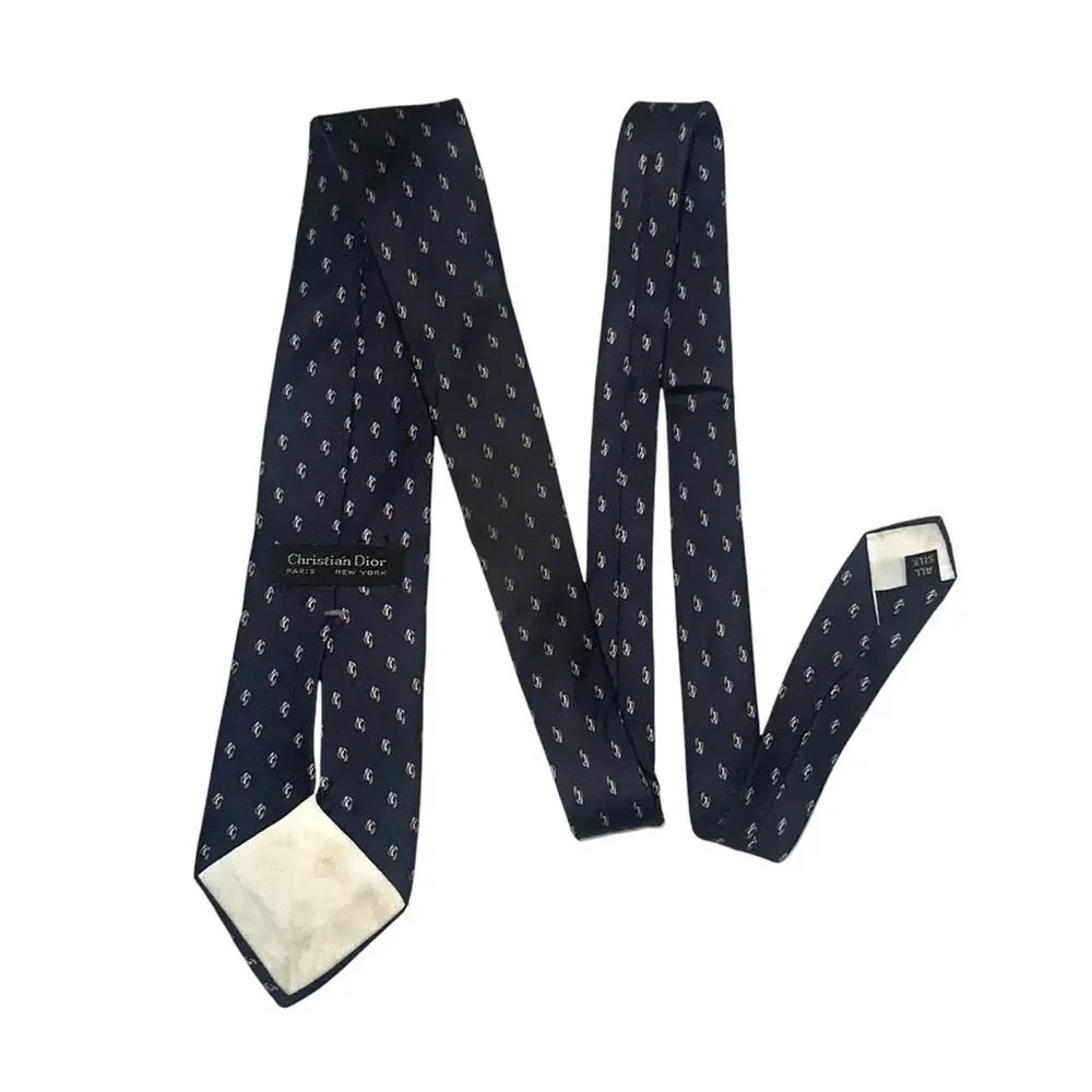 Christian Dior Silk Printed Navy Tie OS